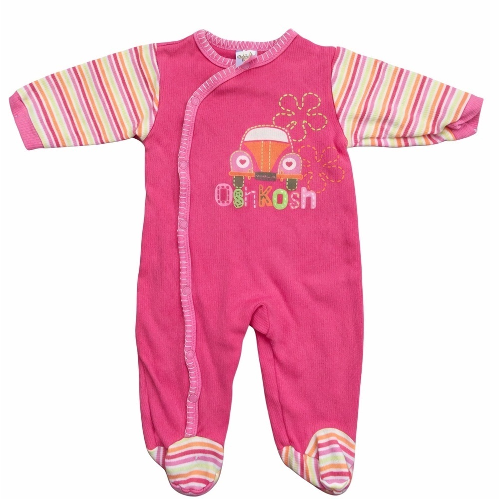 Vintage OshKosh Baby Footed Pajamas | 6 Months | Pink Retro Sleeper